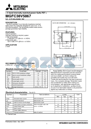 MGFC38V5867_11 datasheet - C band internally matched power GaAs FET