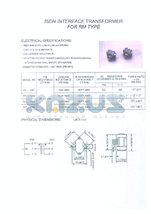 PIT-1501 datasheet - ISDN INTERFACE TRANSFORMER FOR RM TYPE