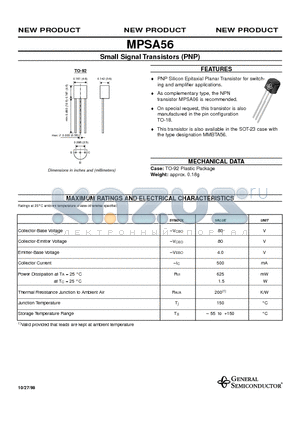 MPSA56 datasheet - Small Signal Transistors (PNP)