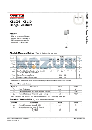 KBL01 datasheet - Bridge Rectifiers