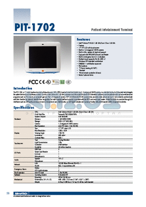 PIT-1702-CRC0E datasheet - Patient Infotainment Terminal