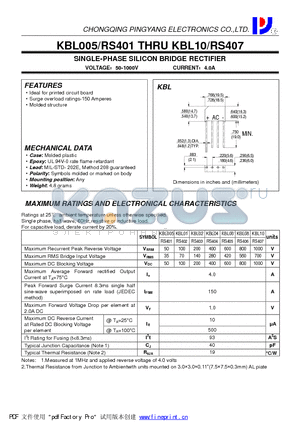 KBL01-RS402 datasheet - SINGLE-PHASE SILICON BRIDGE RECTIFIER