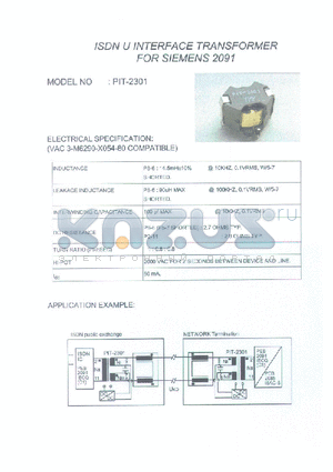 PIT-2301 datasheet - ISDN U INTERFACE TRANSFORMER FOR SIEMENS 2091