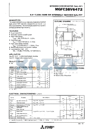 MGFC38V6472 datasheet - 6.4 - 7.2GHz BAND 6W INTERNALLY MATCHED GaAs FET