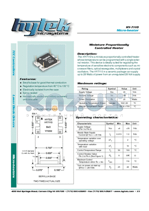 HY-7110 datasheet - Miniature Proportionally Controlled Heater