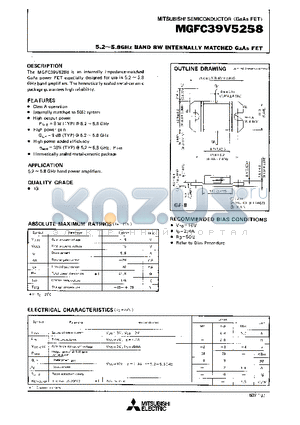 MGFC39V5258 datasheet - 5.2 - 5.8GHz BAND 8W INTERNALLY MATCHED GaAs FET