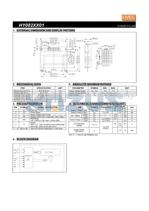 HY082XX01 datasheet - 8 CHAR X 2 LINE