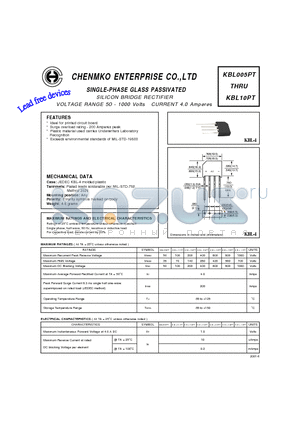 KBL02PT datasheet - SILICON BRIDGE RECTIFIER