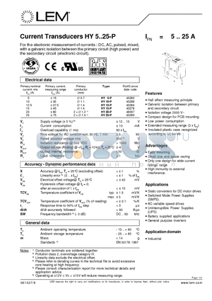 HY12-P datasheet - Current Transducers