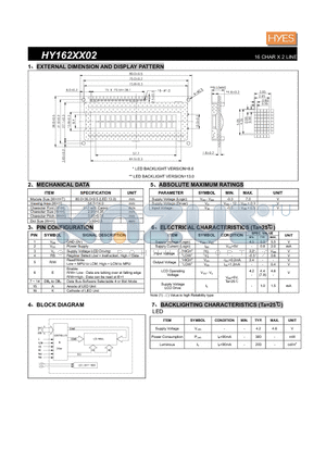 HY162XX02 datasheet - 16 CHAR X 2 LINE