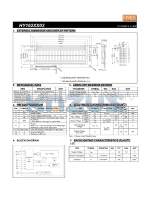 HY162XX03 datasheet - 16 CHAR X 2 LINE