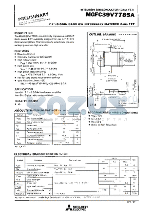 MGFC39V7785A datasheet - 7.7 - 8.5GHz BAND 8W INTERNALLY MATCHED GaAs FET