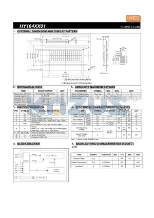 HY164XX01 datasheet - 16 CHAR X 4 LINE