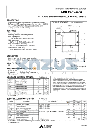 MGFC40V4450 datasheet - 4.4 ~ 5.0GHz BAND 10 W INTERNALLY MATCHED GaAs FET