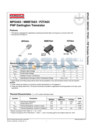 MPSA63_10 datasheet - PNP Darlington Transistor