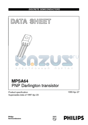 MPSA64 datasheet - PNP Darlington transistor