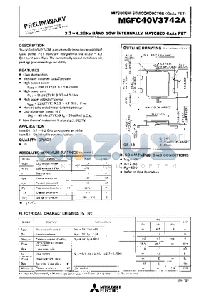 MGFC40V3742A datasheet - 3.7 - 4.2GHz BAND 10W INTERNALLY MATCHED GaAs FET