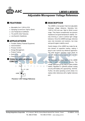 LM385BXTB datasheet - Adjustable Micropower Voltage Reference
