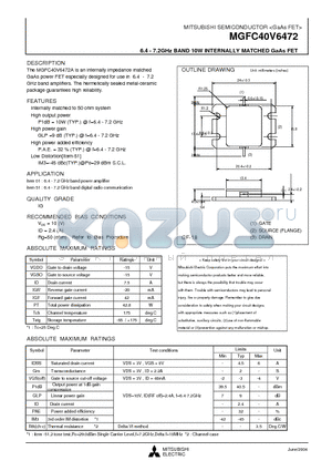 MGFC40V6472 datasheet - 6.4 - 7.2GHz BAND 10W INTERNALLY MATCHED GaAs FET