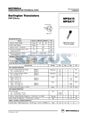 MPSA75 datasheet - Darlington Transistors