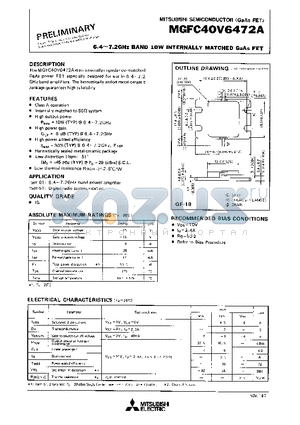 MGFC40V6472A datasheet - 6.4 - 7.2GHz BAND 10W INTERNALLY MATCHED GaAs FET