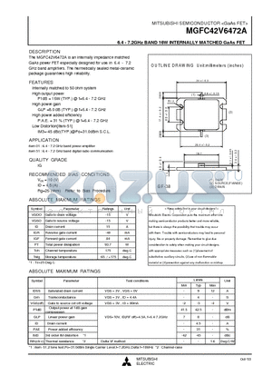 MGFC42V6472A datasheet - 6.4 - 7.2GHz BAND 16W INTERNALLY MATCHED GaAs FET