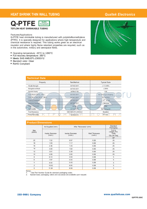 Q-PTFE datasheet - HEAT SHRINK THIN WALL TUBING