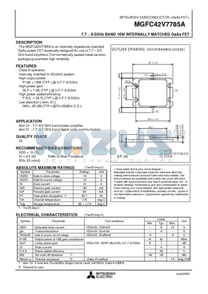 MGFC42V7785A datasheet - 7.7 ~ 8.5GHz BAND 16W INTERNALLY MATCHED GaAs FET