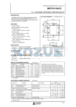 MGFC41V6472 datasheet - 6.4 ~ 7.2GHz BAND 12W INTERNALLY MATCHED GaAs FET