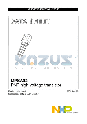 MPSA92 datasheet - PNP high-voltage transistor