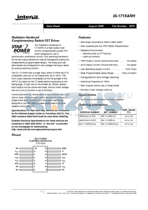 IS9-1715ARH-8 datasheet - Radiation Hardened Complementary Switch FET Driver