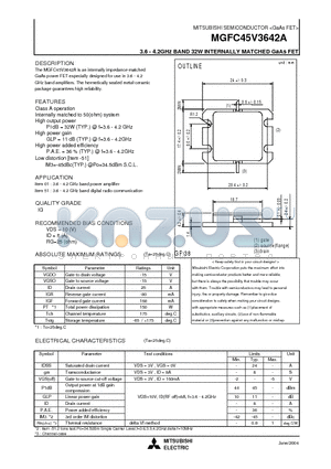 MGFC45V3642A datasheet - 3.6 - 4.2GHz BAND 32W INTERNALLY MATCHED GaAs FET