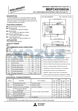 MGFC45V5053A datasheet - 5.05 - 5.25GHz BAND 32W INTERNALLY MATCHED GaAs FET