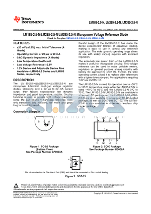 LM385Z-2.5/NOPB datasheet - LM185-2.5-N/LM285-2.5-N/LM385-2.5-N Micropower Voltage Reference Diode