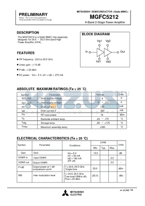 MGFC5212 datasheet - K-Band 2-Stage Power Amplifier