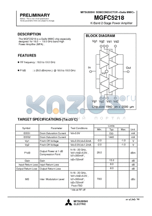 MGFC5218 datasheet - K-Band 2-Stage Power Amplifier