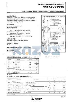 MGFK30V4045 datasheet - 14.0-14.5GHz BAND 1W INTERNALLY MATCHED GaAs FET