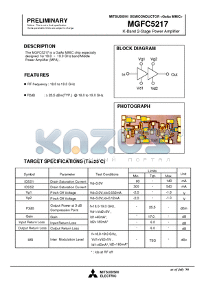 MGFC5217 datasheet - K-Band 2-Stage Power Amplifier