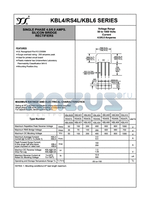 KBL4-RS4L datasheet - SINGLE PHASE 4.0/6.0 AMPS. SILICON BRIDGE RECTIFIERS