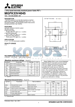 MGFK33V4045_11 datasheet - X/Ku band internally matched power GaAs FET