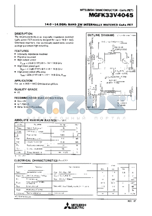 MGFK33V4045 datasheet - 14.0-14.5GHz BAND 2W INTERNALLY MATCHED GaAs FET