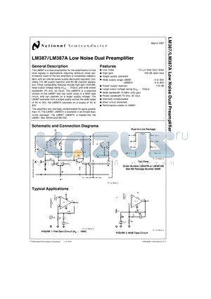 LM387 datasheet - LM387/LM387A Low Noise Dual Preamplifier