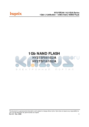 HY27SF081G2A datasheet - 1Gbit (128Mx8bit / 64Mx16bit) NAND Flash