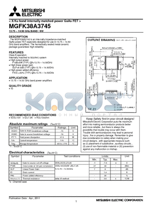 MGFK38A3745 datasheet - X/Ku band internally matched power GaAs FET