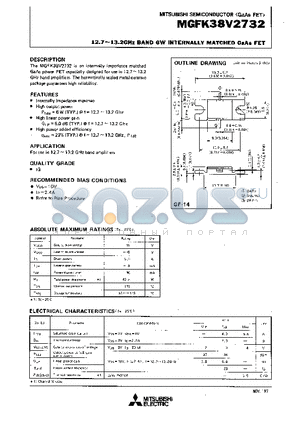 MGFK38V2732 datasheet - 12.7-13.2GHz BAND 6W INTERNALLY MATCHED GaAs FET