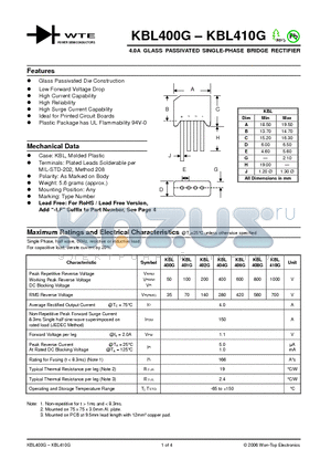 KBL400G datasheet - 4.0A GLASS PASSIVATED SINGLE-PHASE BRIDGE RECTIFIER