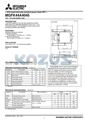 MGFK44A4045 datasheet - 14.0-14.5 GHz BAND / 25W