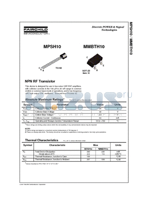 MPSH10 datasheet - NPN RF Transistor