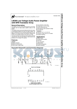 LM389N datasheet - LM389 Low Voltage Audio Power Amplifier with NPN Transistor Array