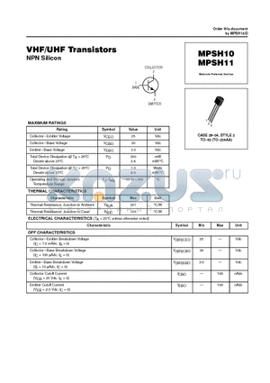 MPSH10 datasheet - VHF/UHF Transistors